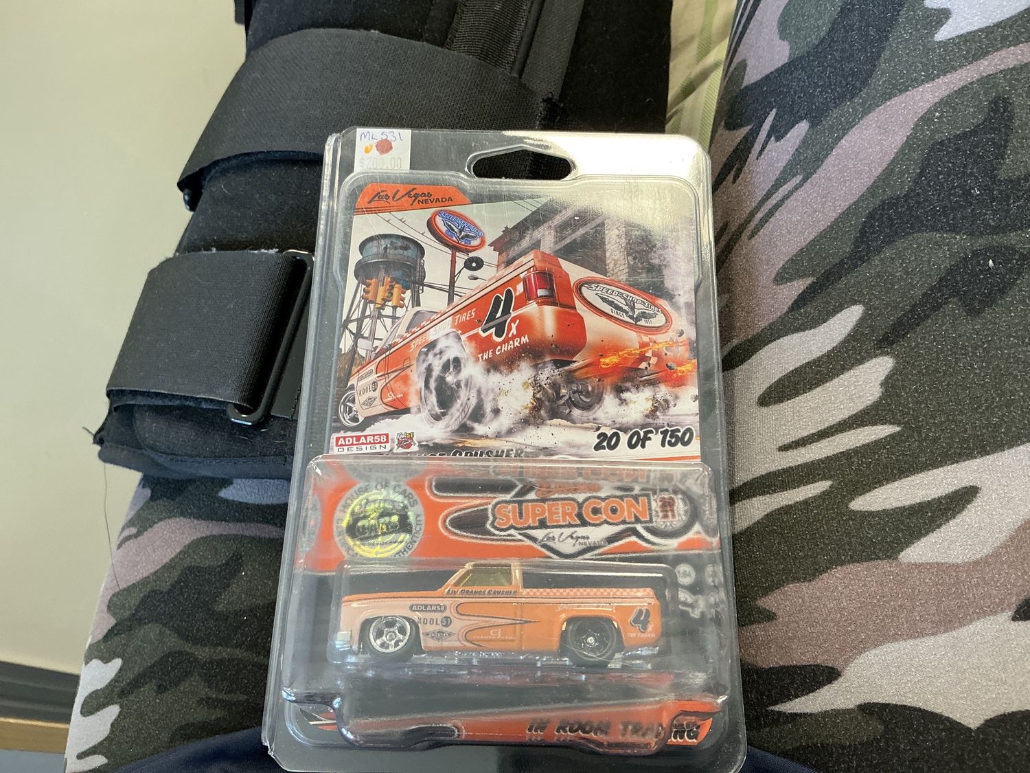 Little orange crusher in room trading car