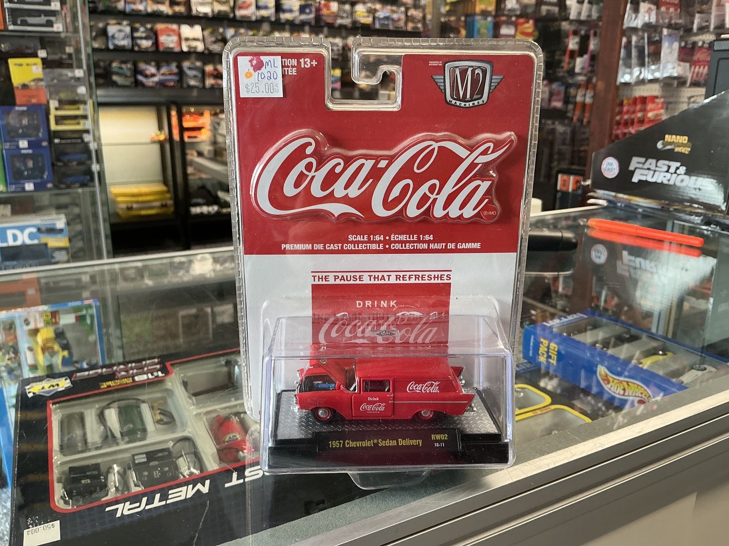 1957 Chevy sedan delivery, red Coca-Cola