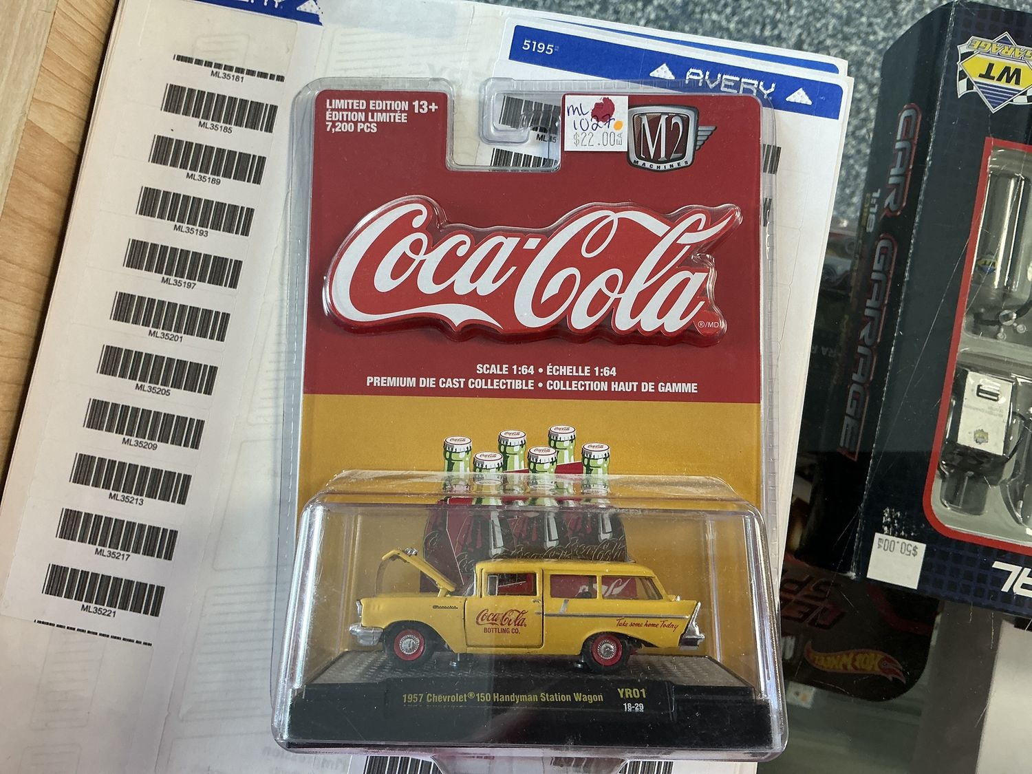 1957 Chevy 150 handyman station wagon, yellow Coke