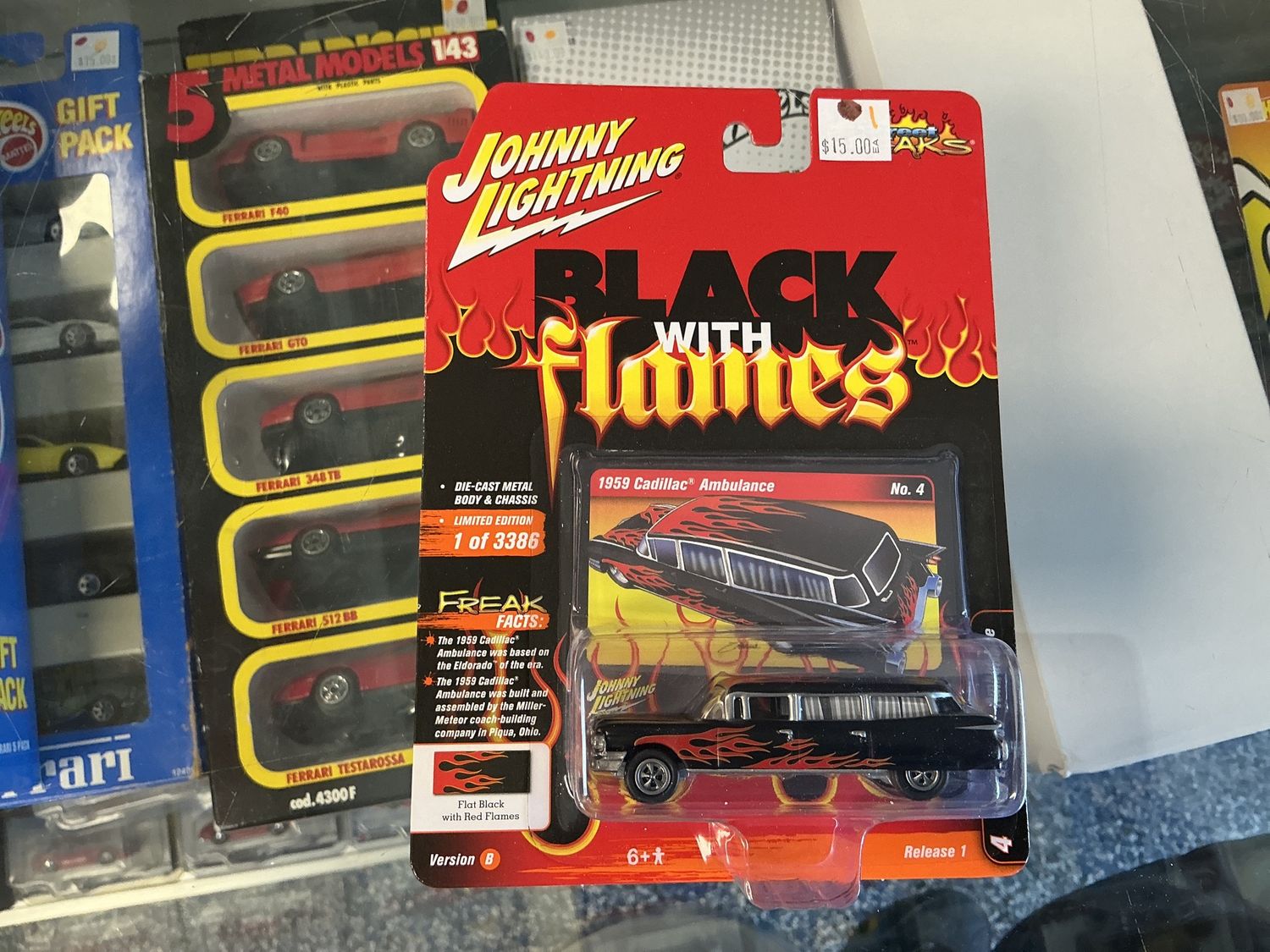 1959 Cadillac ambulance flat black with red flam