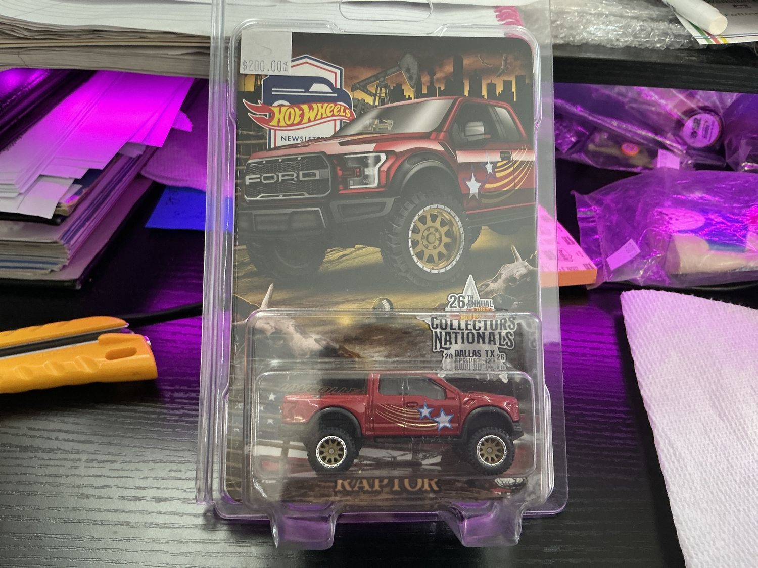 26. Hot wheels, collectors, national Dallas red raptor.