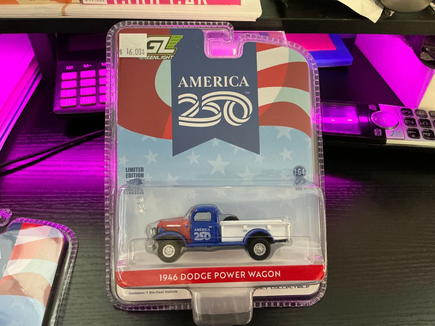 1946 Dodge power wagon, red, white, and blue