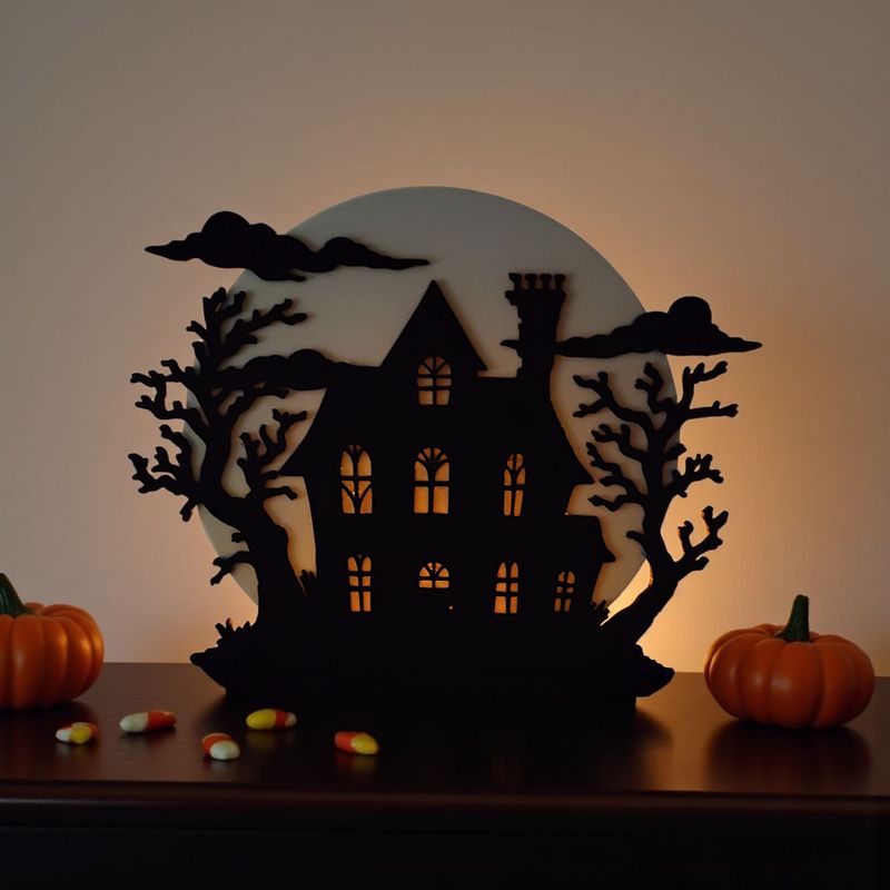 Halloween Haus mit Licht – 3D Teelichthalter LED Deko | Spukhaus Windlicht Halloween Deko Fensterbank
