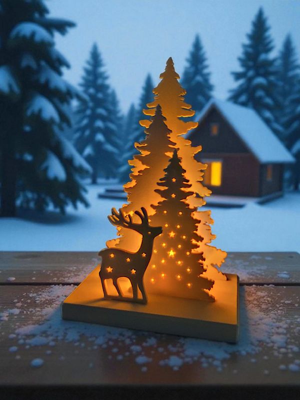 Winter Deko Szene mit LED-Teelichthalter – 3D-Druck Winterlandschaft aus PLA, Weihnachtsdeko & stimmungsvolles Licht für Zuhause