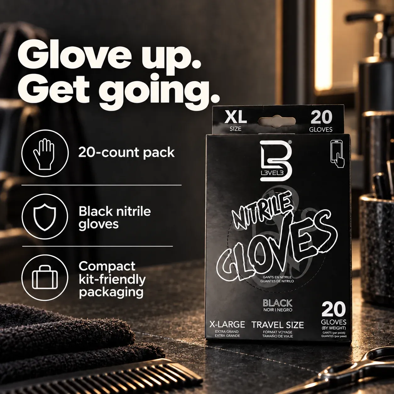 Level3 Nitrile Gloves Black X-Large 20ct