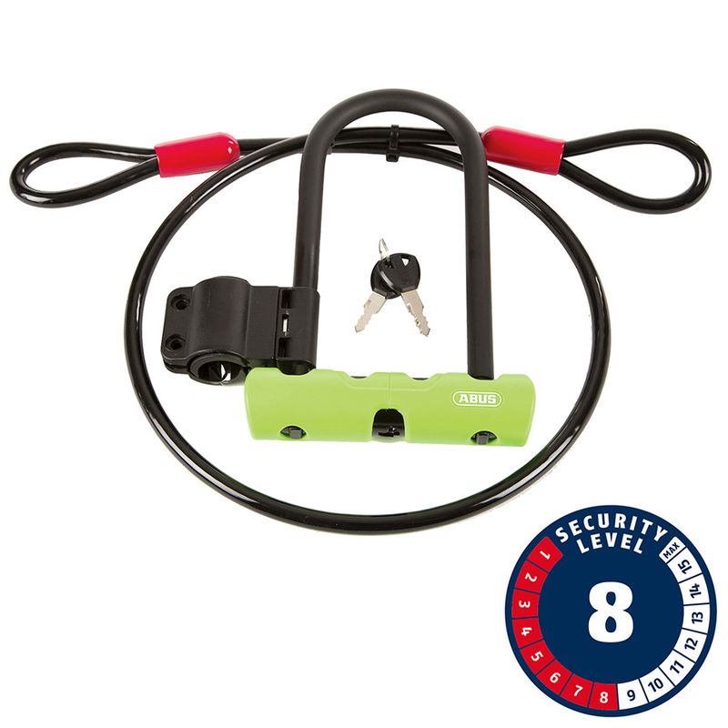 Abus, Ultra 410 + Cobra Loop, U-Lock, Key, 12mm, 17.0cm x 23.0cm, 6.7&quot; x 9&quot;, SH34, Green; Cable, 10mm, 120cm, 4