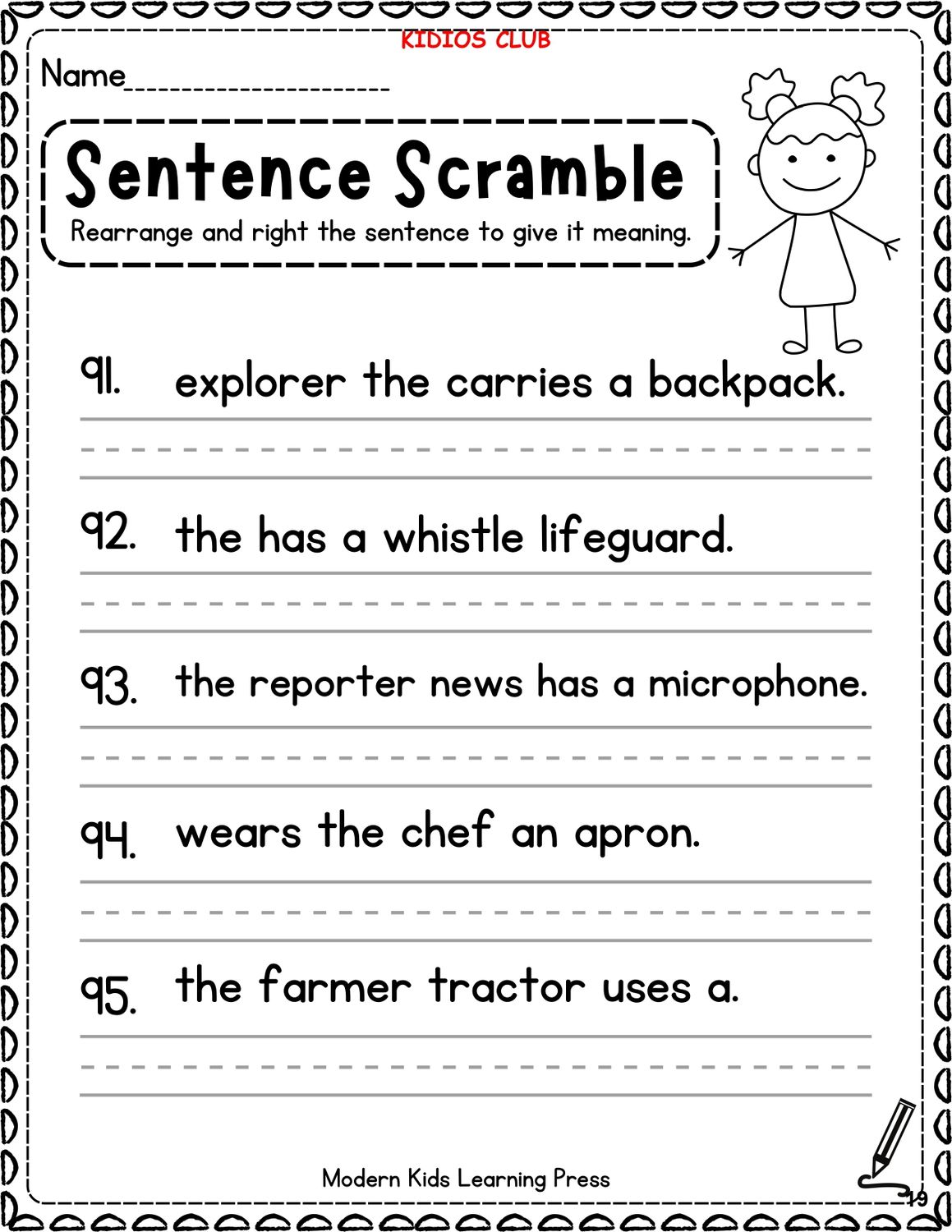 20 Sentence Building Worksheet for Kindergarten-21 page