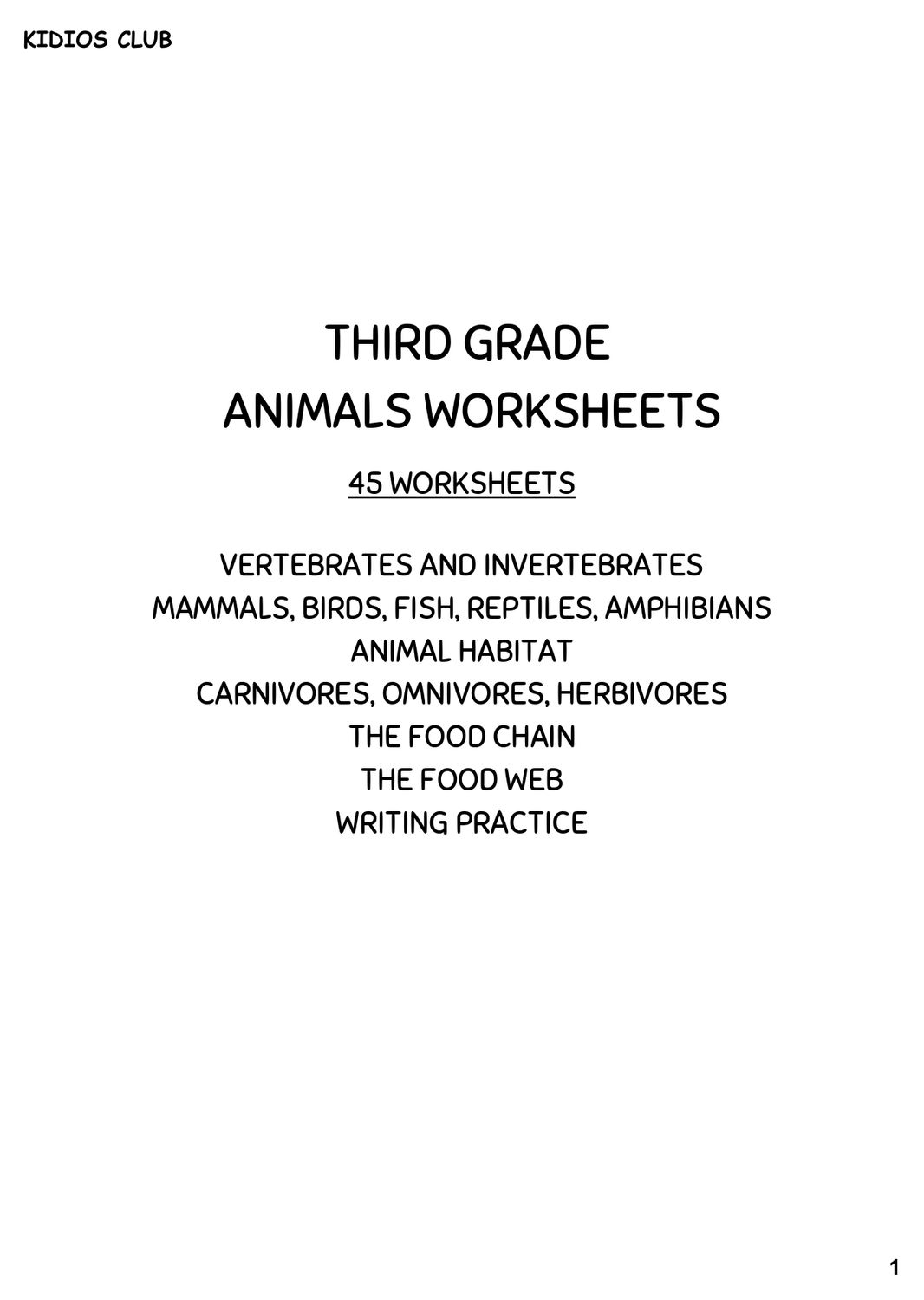 THIRD GRADE  ANIMALS WORKSHEETS