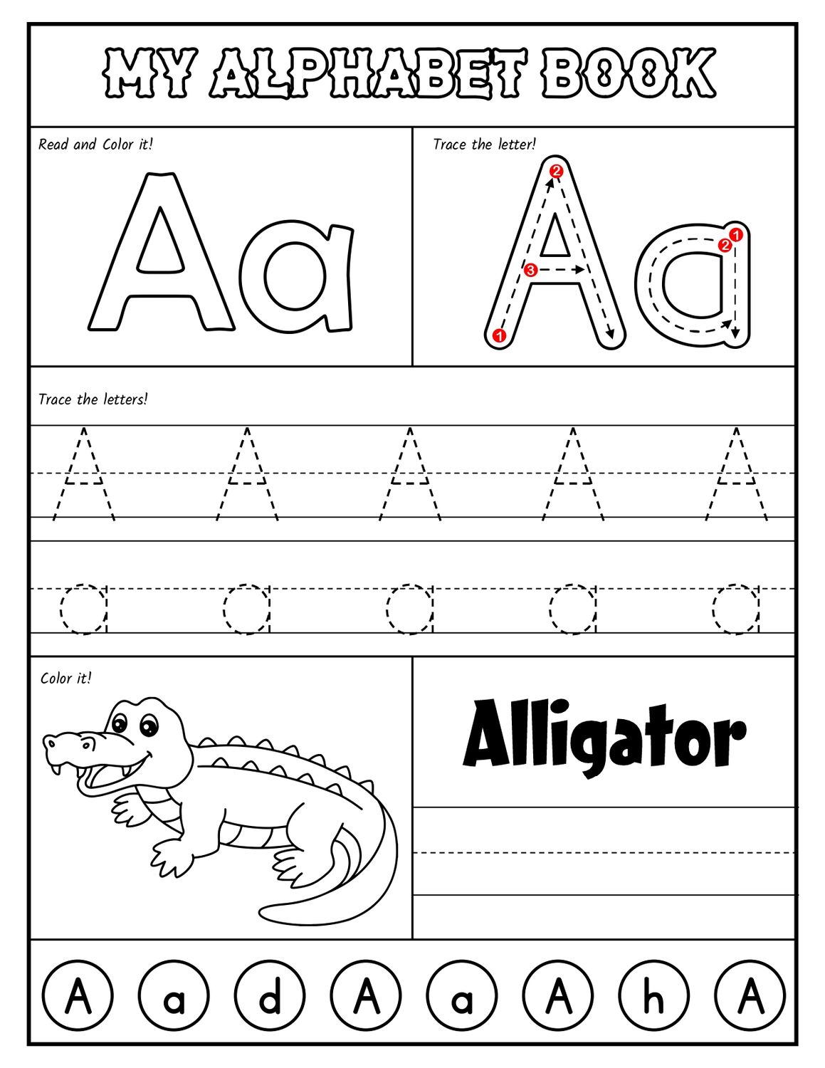 Preschool Alphabet Book Recognition, Tracing, and Coloring for Preschool 28 Pages