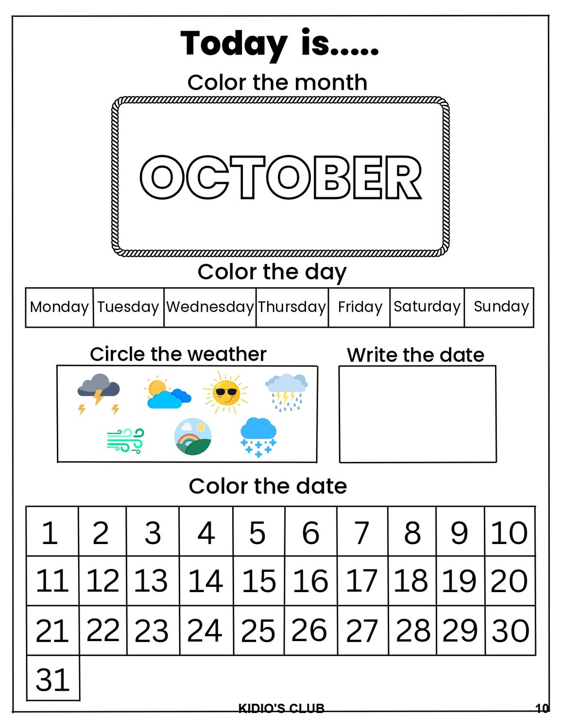 📅 Calendar and Weather Daily Activity Sheet 12 pages.