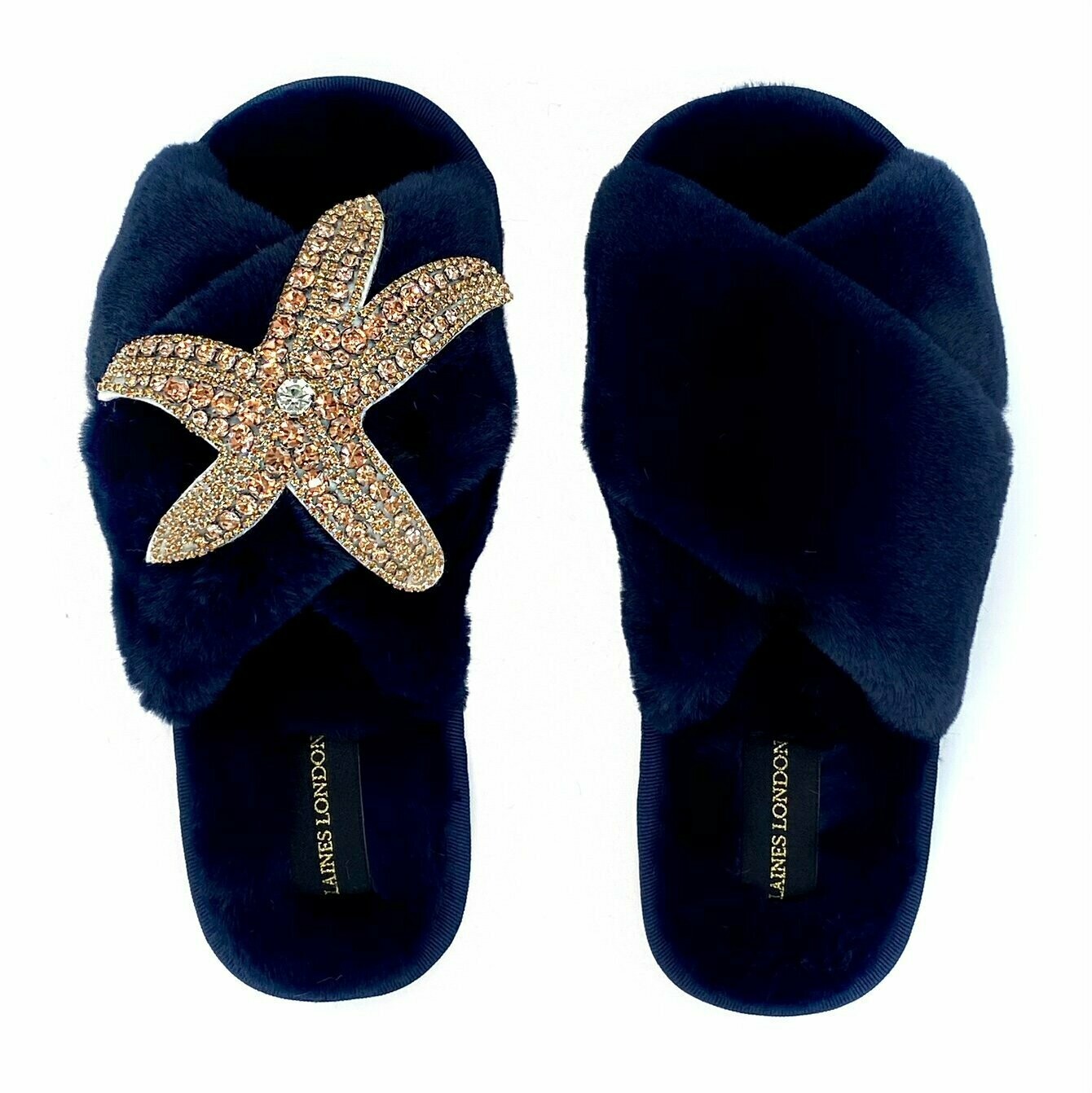 navy fluffy slippers
