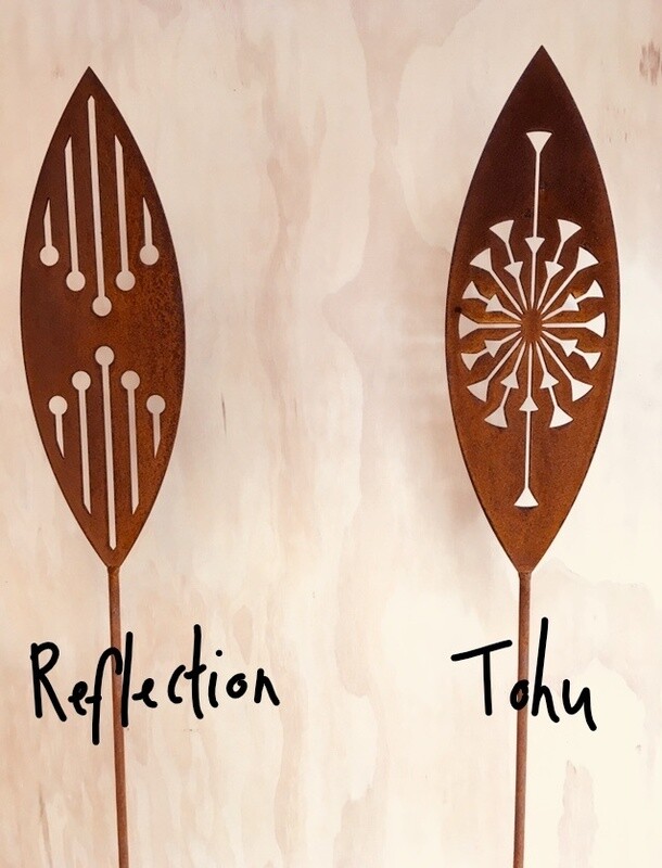 Corten garden spears by Grounded Art NZ in Reflection and Tohu designs. Garden Art proudly made in South Otago, New Zealand. 