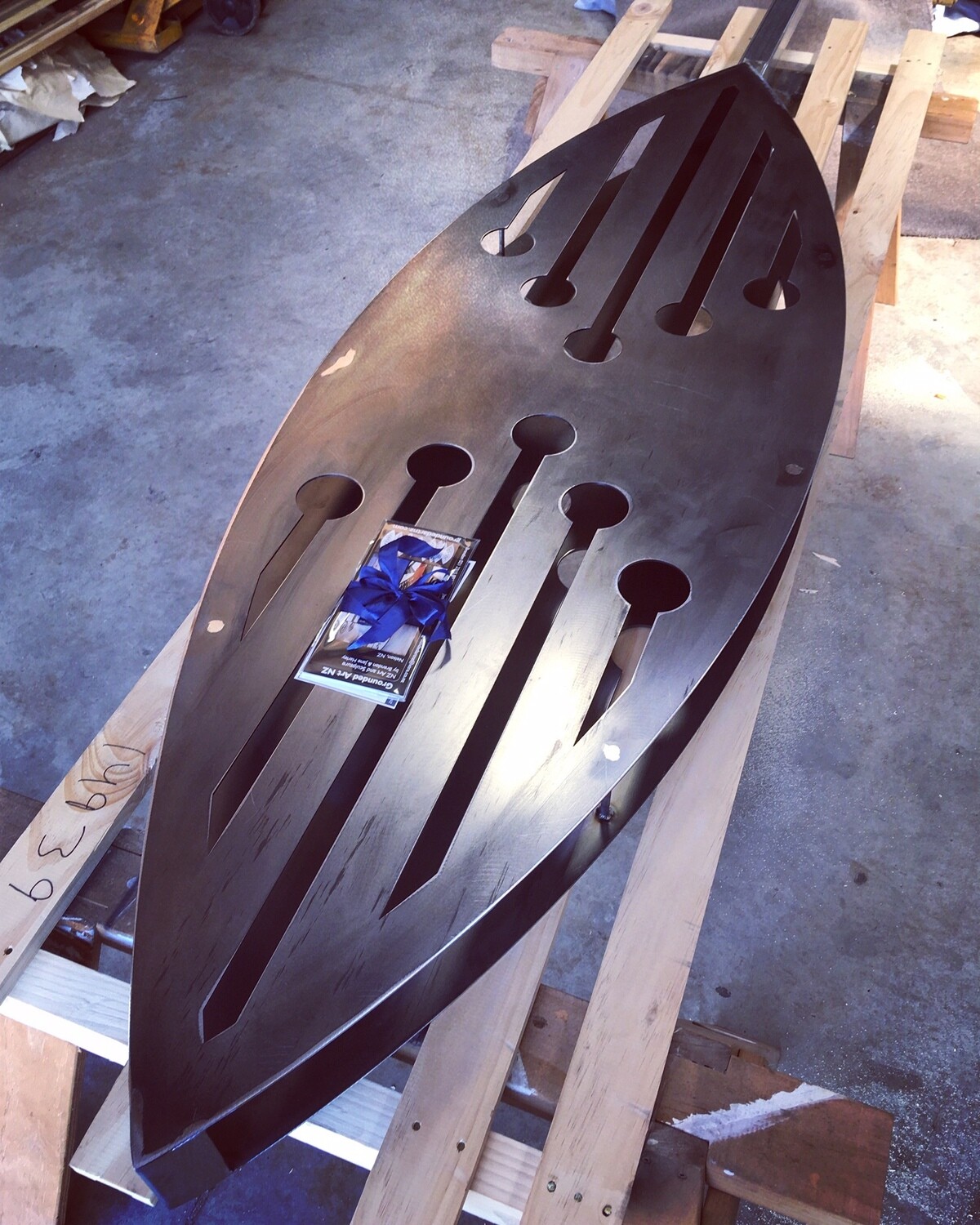 Large 3D Reflection sculpture in clean Corten before the rust has begun. Proudly made in NZ steel by Grounded Art NZ.