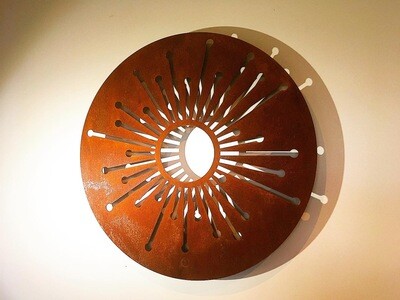 Corten Allium Wall Art by Brendon &amp; Jane Harley of Grounded Art NZ. Rusty patina pops against a light wall indoors or out. 