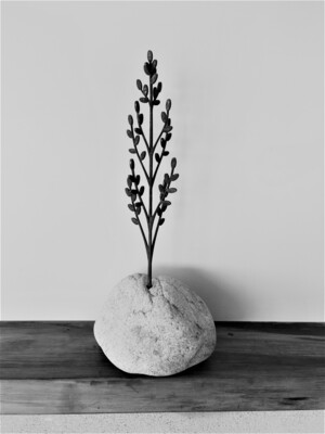 Toitiiti Botanical Sculpture by Grounded Art NZ. Corten steel garden art. Beautiful delicate design in a natural stone base. 