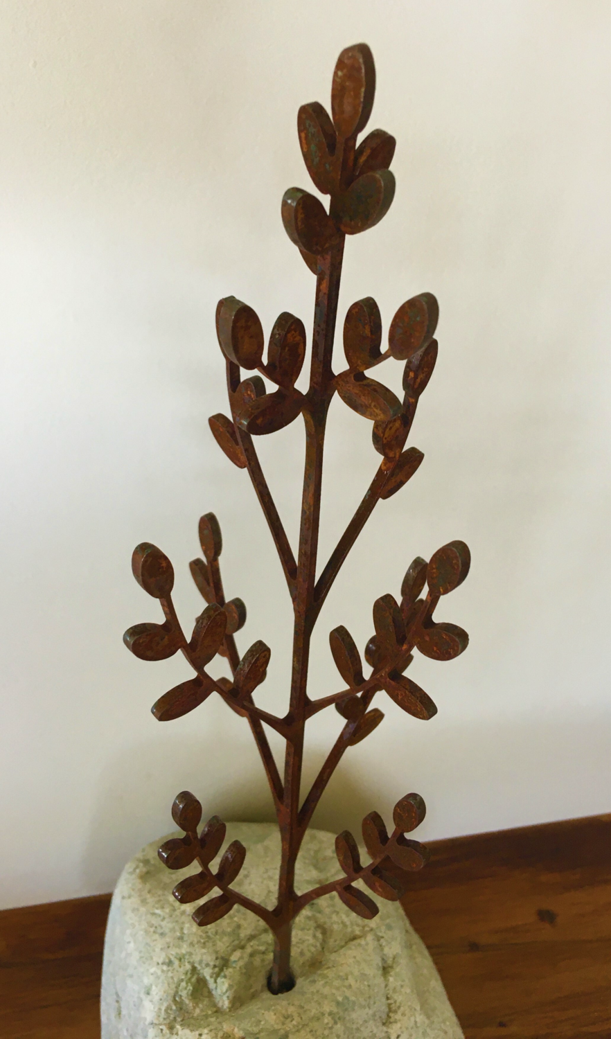 close up of the detail of Toitiiti Botanical Sculpture by Grounded Art NZ. Corten steel delicate garden art. 
