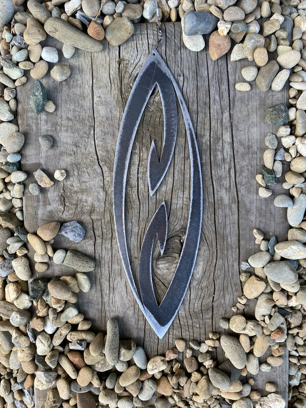 Corten Fish Hook (mini) Spinning Art by Grounded Art NZ. Natural Corten in its raw form before the rusting process has begun.