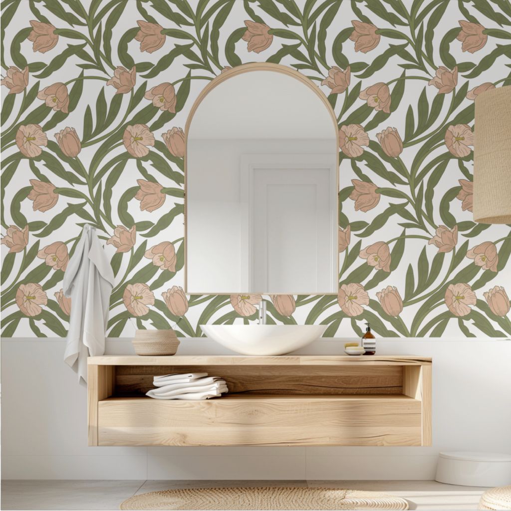 Botanical Bloom – Pink &amp; Green | Peel &amp; Stick Wallpaper