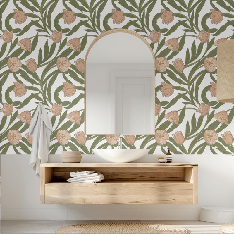 Botanical Bloom – Pink &amp; Green | Peel &amp; Stick Wallpaper