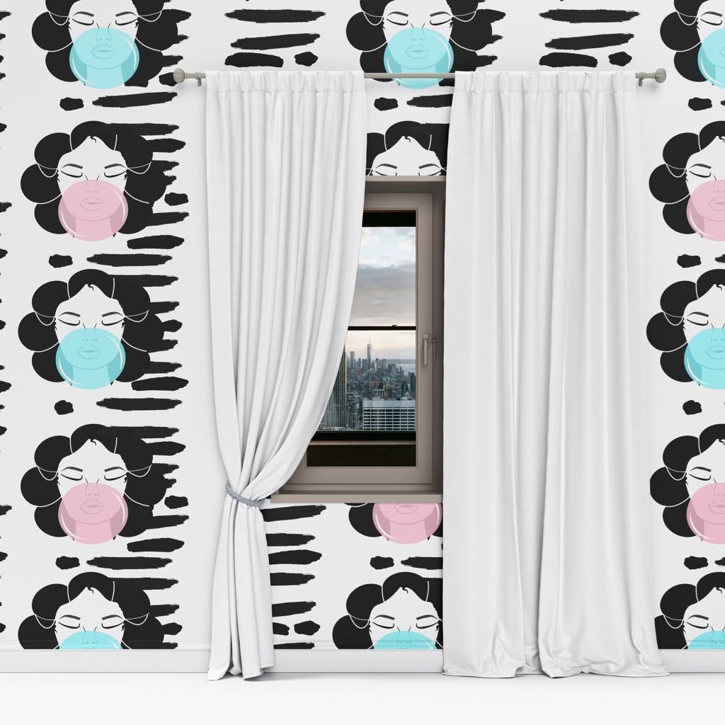 Bubble Gum Tribal Peel and Stick Wallpaper – Pink, Blue &amp; Black | Kid Room, Playroom, Nursery