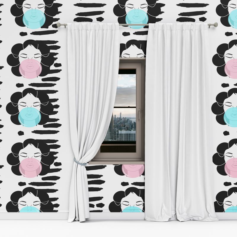 Bubble Gum Tribal Peel and Stick Wallpaper – Pink, Blue &amp; Black | Kid Room, Playroom, Nursery