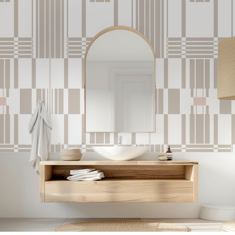 Art Deco Grid Wallpaper – Beige &amp; White Peel and Stick