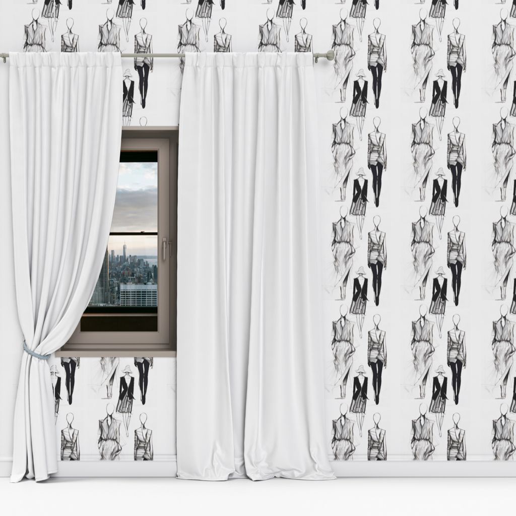 Fashion illustration -Black and white | Peel and Stick Wallpaper