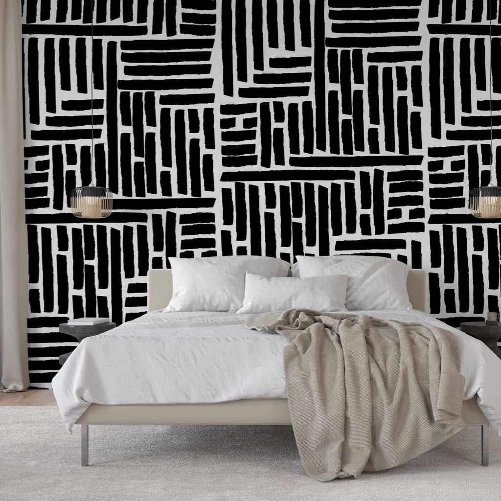 Brush Lines Peel and Stick Wallpaper – Black &amp; White Accent Wall