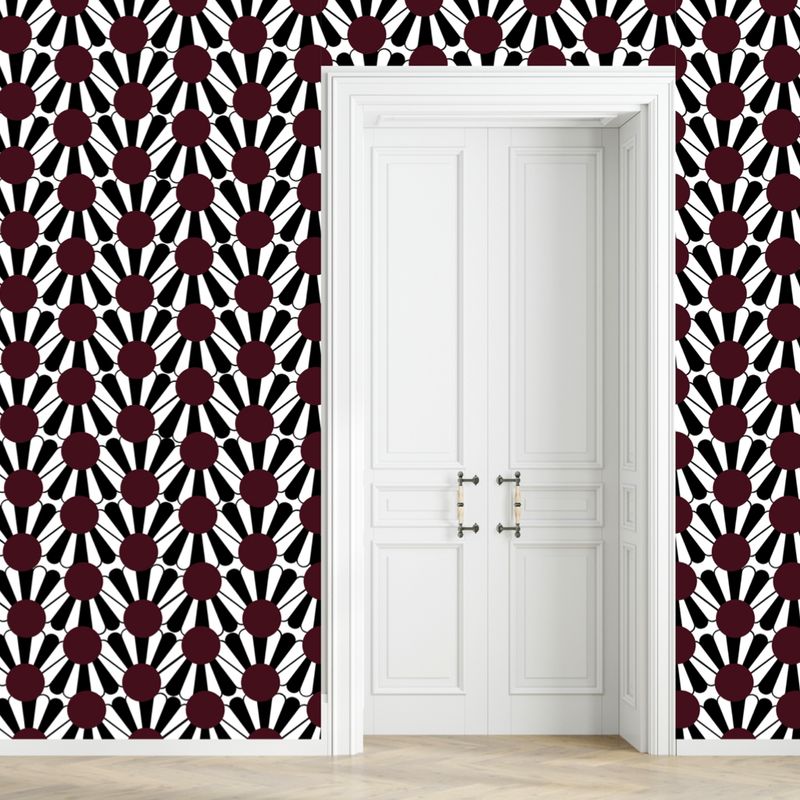 Scalloped Burgundy Waves Peel and Stick Wallpaper – Retro Pattern