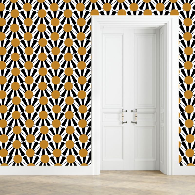 Scalloped Yellow Waves Peel and Stick Wallpaper – Retro Pattern
