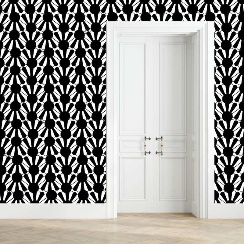 Scalloped Black and White Waves Peel and Stick Wallpaper – Retro Pattern