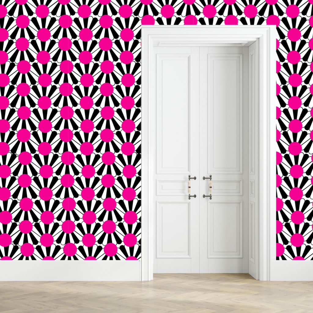 Scalloped Fushia Waves Peel and Stick Wallpaper – Retro Pattern