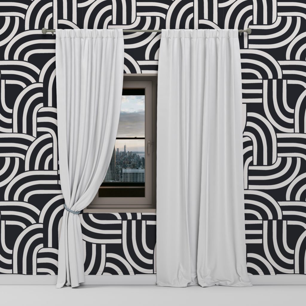 Geometric Keychain Peel and Stick Wallpaper – Black &amp; White Pattern