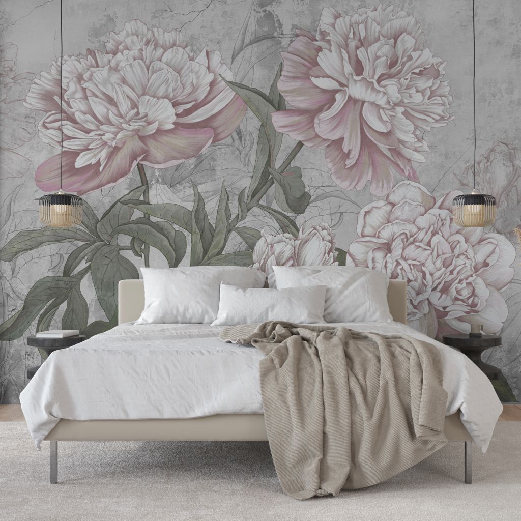Moody Flower Grey Peel Stick Mural