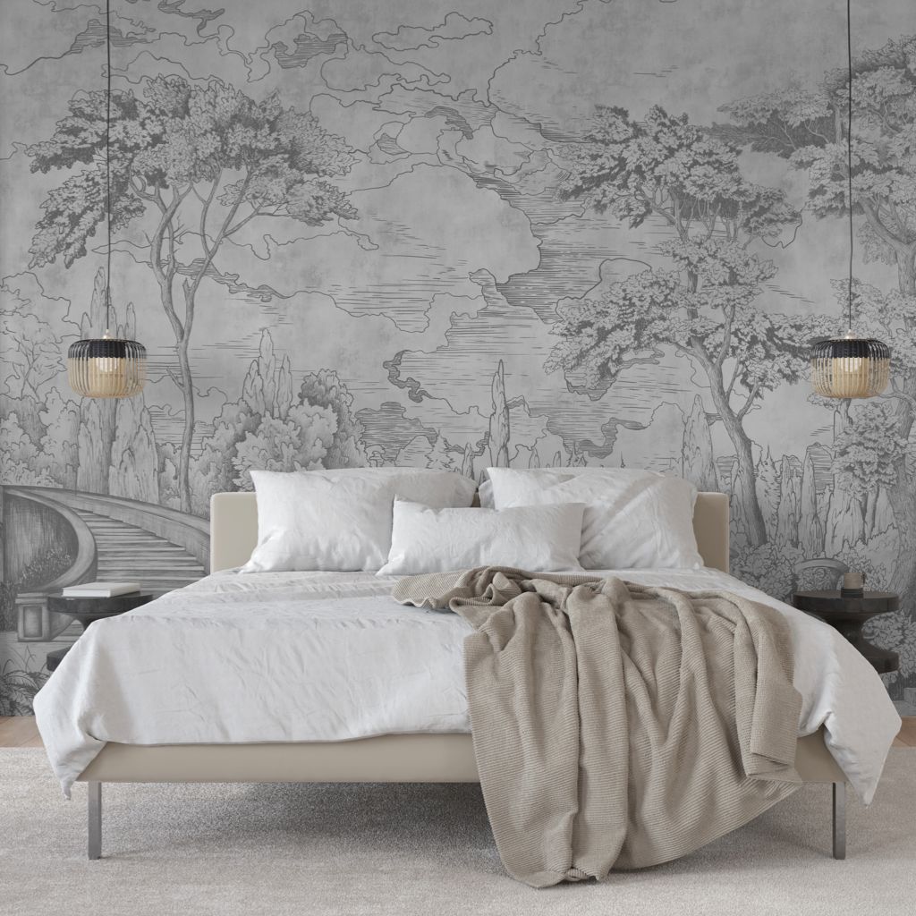 Forest Nature Grey Wallpaper Mural
