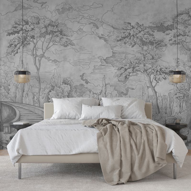 Forest Nature Grey Wallpaper Mural
