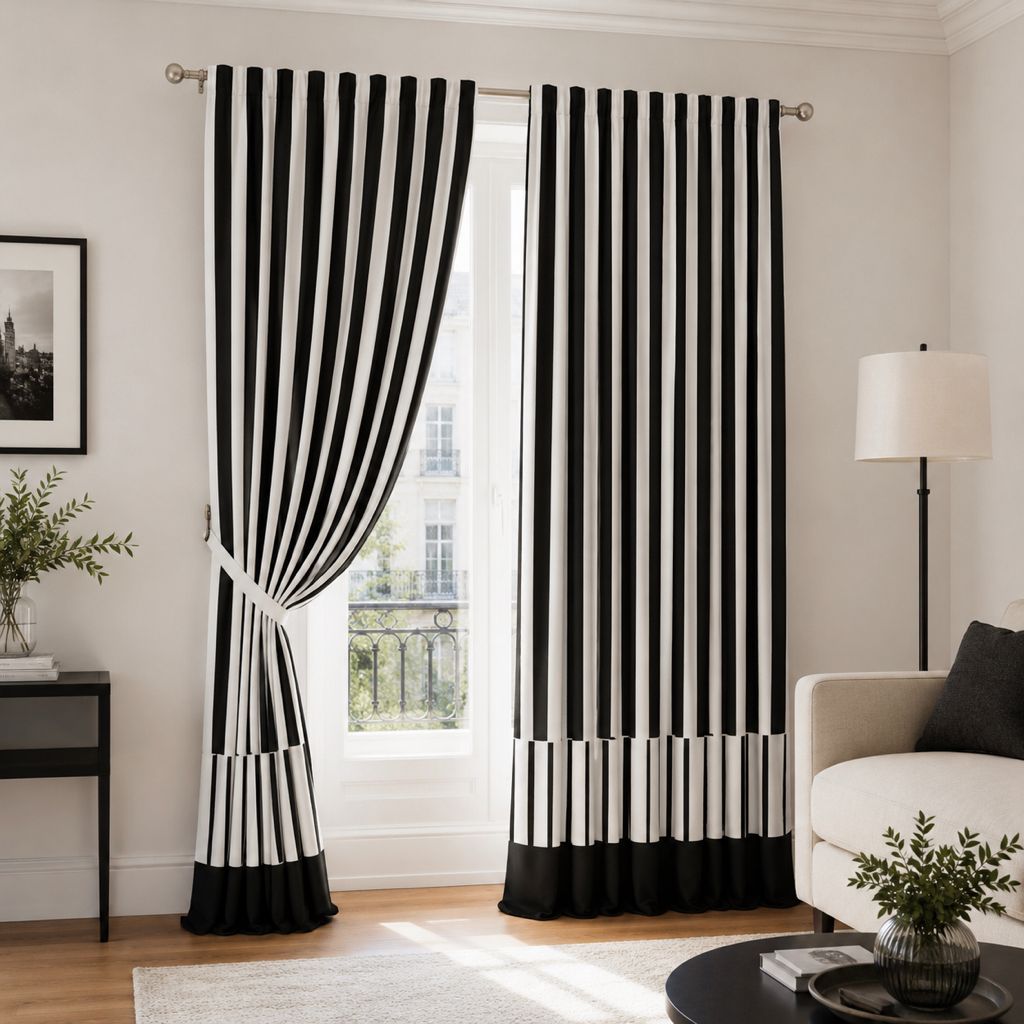 Signature Stripe Curtains- Black White