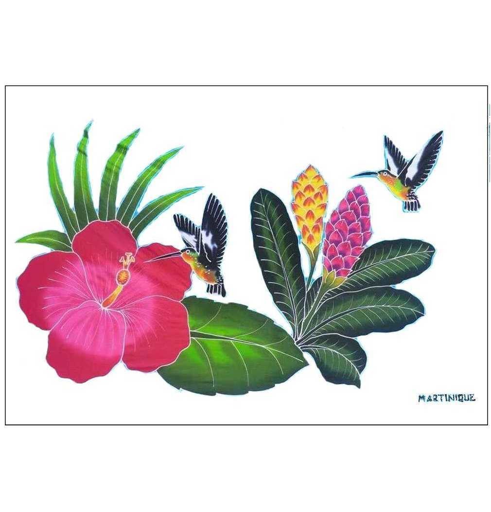 PAREO 2 COLIBRIS BALISIER/HIBISCUS MARTINIQUE - BLANC