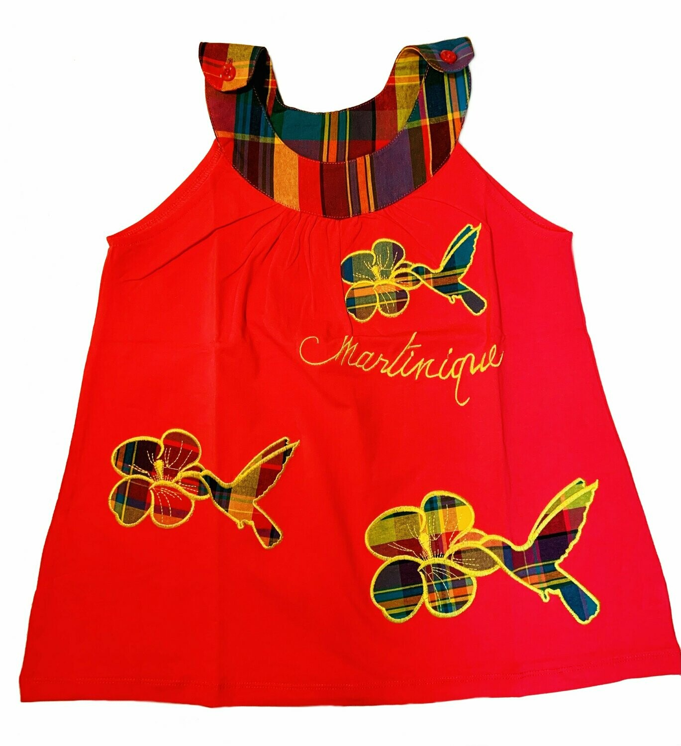 ROBE MADRAS ROSE COL BATEAU COLIBRI MARTINIQUE
