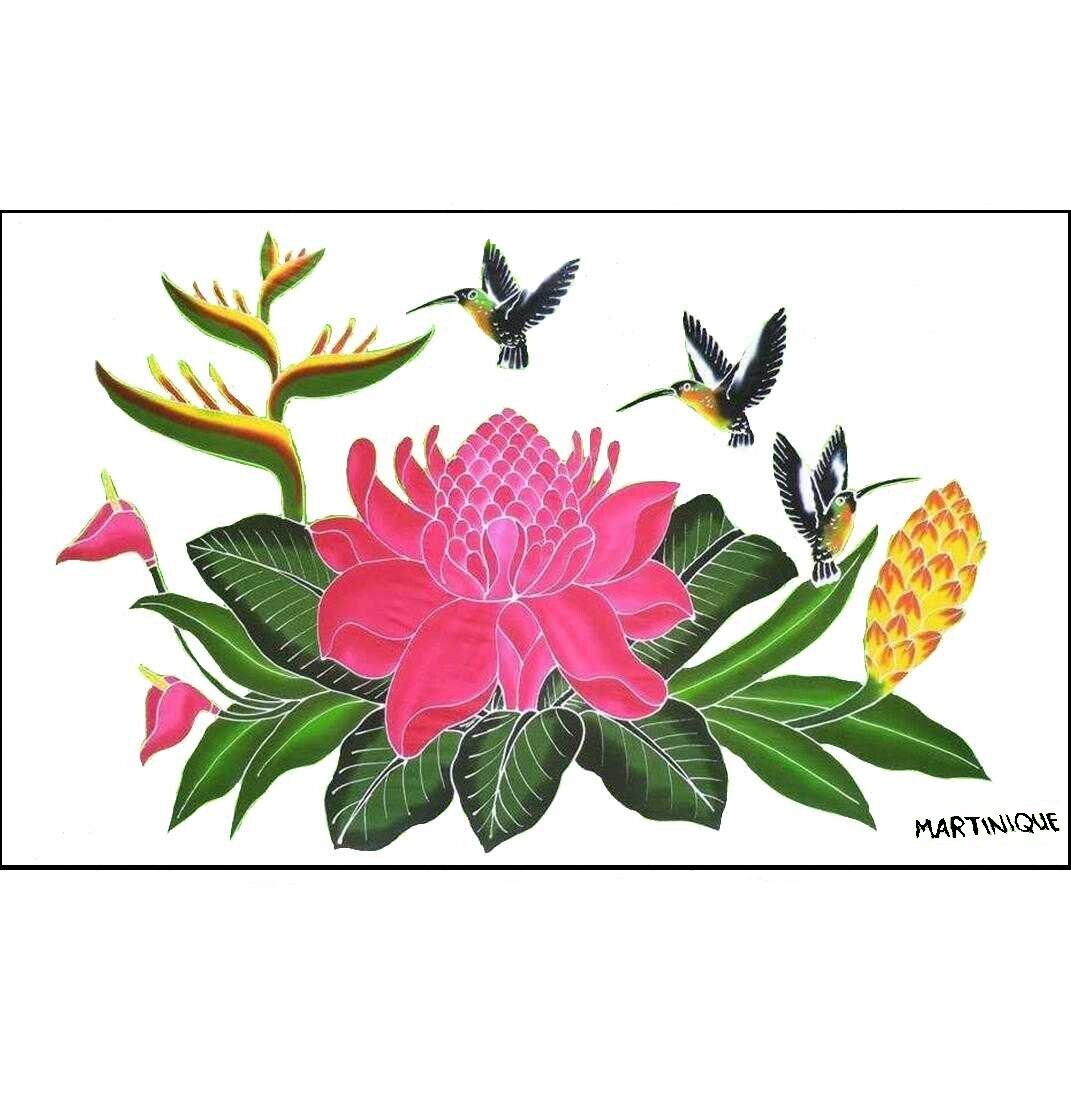 PAREO 3 COLIBRIS ROSE PORCELAINE MARTINIQUE - BLANC