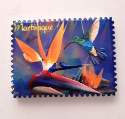 AIMANT MARTINIQUE CERAMIQUE RECTANGLE DENTELE - COLIBRI FOND BLEU