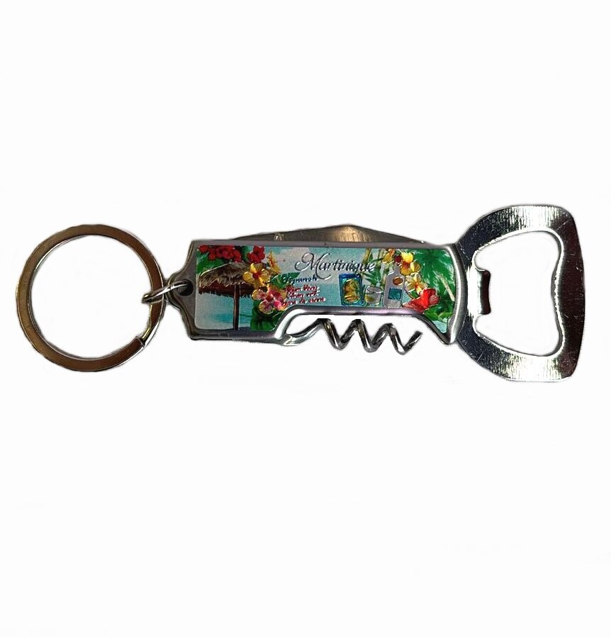 PORTE-CLES 4 EN 1 (DECAPSULEUR/TIRE-BOUCHONS/COUTEAU) MARTINIQUE - TIKI TI PUNCH