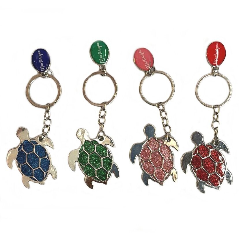 PORTE-CLES TORTUE COLOREE METAL MARTINIQUE, Couleur: Bleu