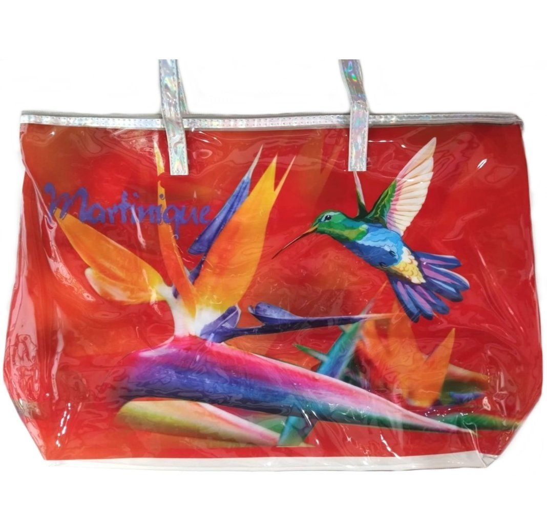 SAC DE PLAGE TRANSPARENT MARTINIQUE - COLIBRI FOND ROUGE