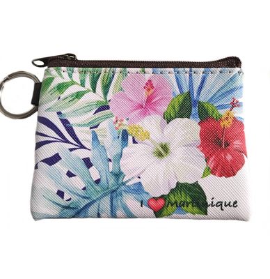 POCHETTE AVEC PORTE-CLES MARTINIQUE - HIBISCUS RBR PETIT MODELE
