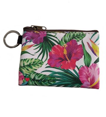 POCHETTE AVEC PORTE-CLES MARTINIQUE - 3 HIBISCUS PETIT MODELE