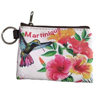 POCHETTE AVEC PORTE-CLES MARTINIQUE - COLIBRI 4 HIBISCUS PETIT MODELE