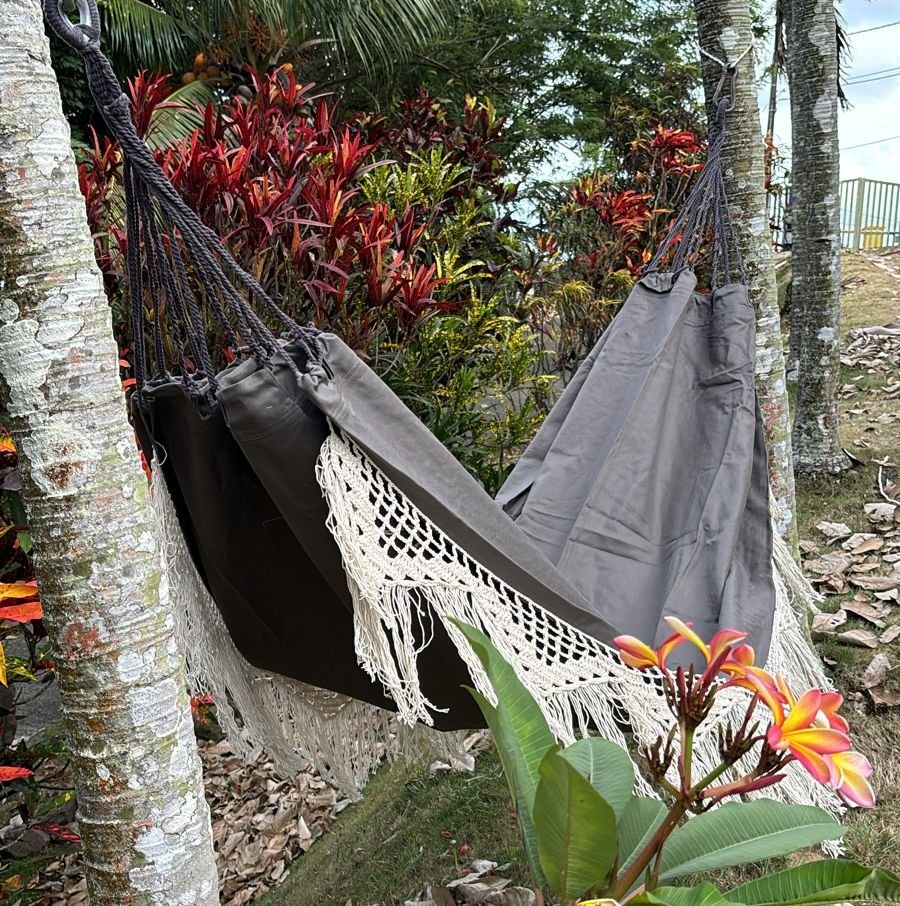 HAMAC DOUBLE UNI AVEC FRANGES - GRIS