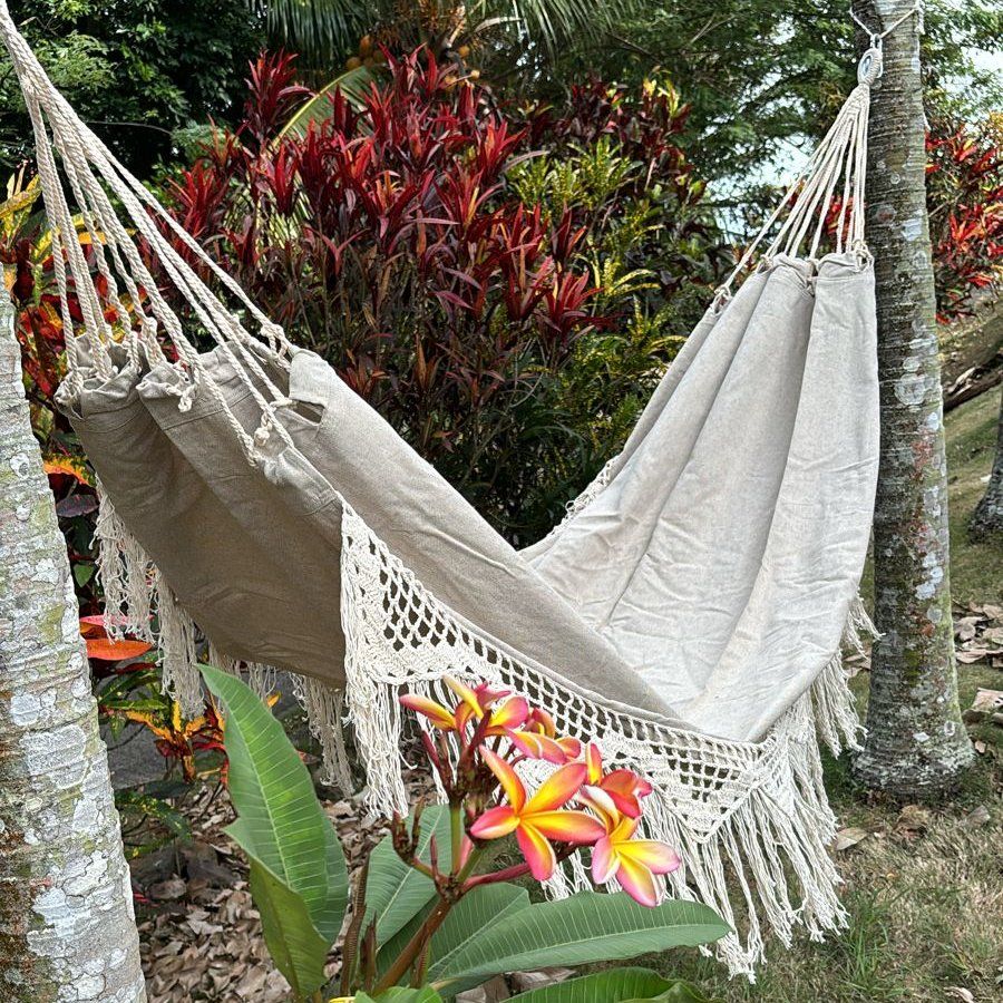 HAMAC DOUBLE UNI AVEC FRANGES - JUTE