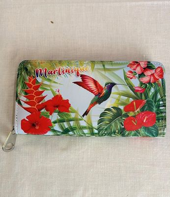 PORTE-MONNAIE RIGIDE GRAND ZIP MARTINIQUE - COLIBRI AILES ROUGES